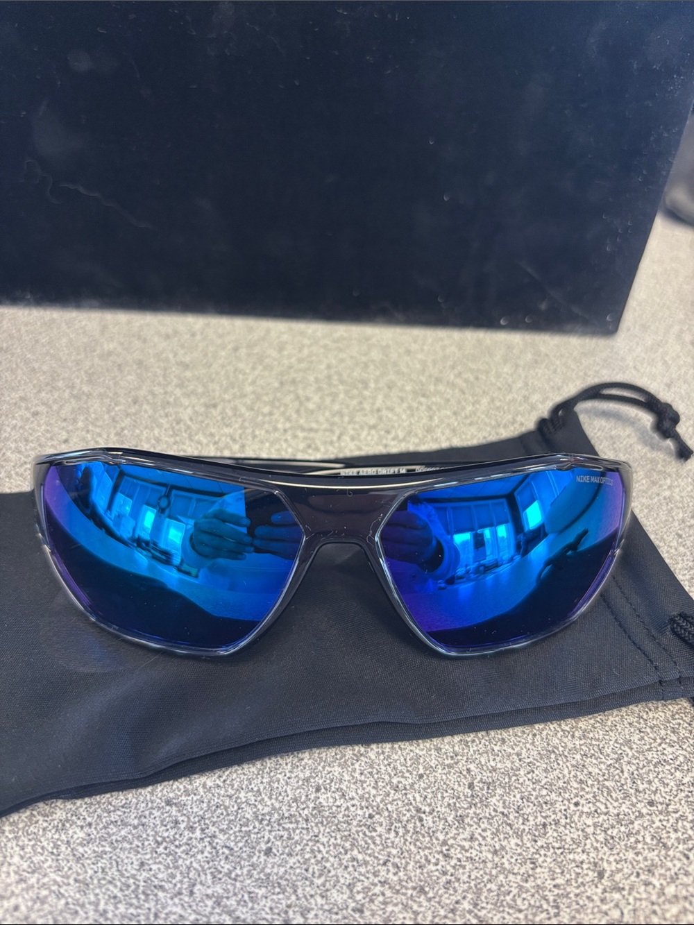 Nike Men’s Sunglasses with Blue Mirrored Lenses and Black Frame